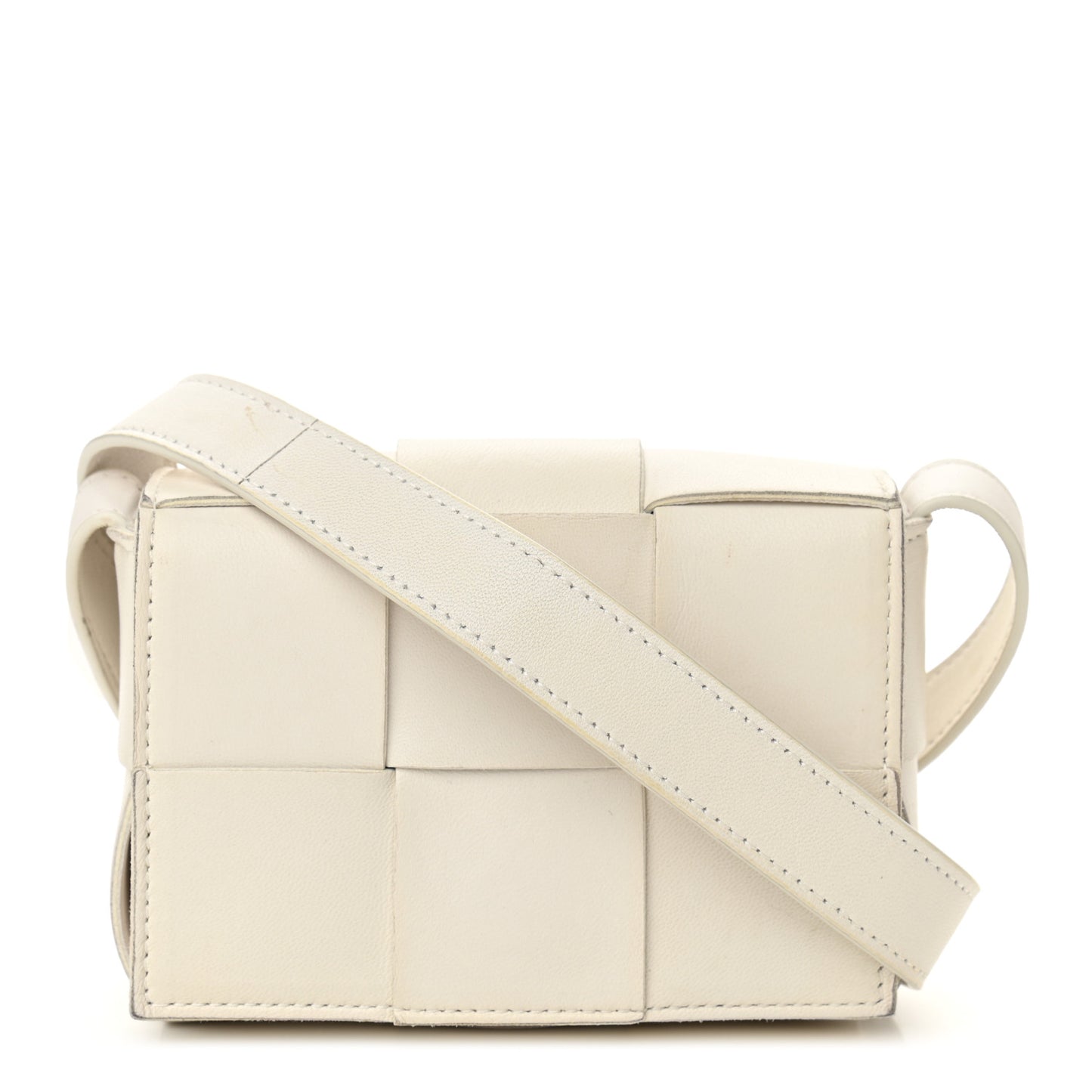Lambskin Maxi Intrecciato Extra Mini Cassette Crossbody Bag White