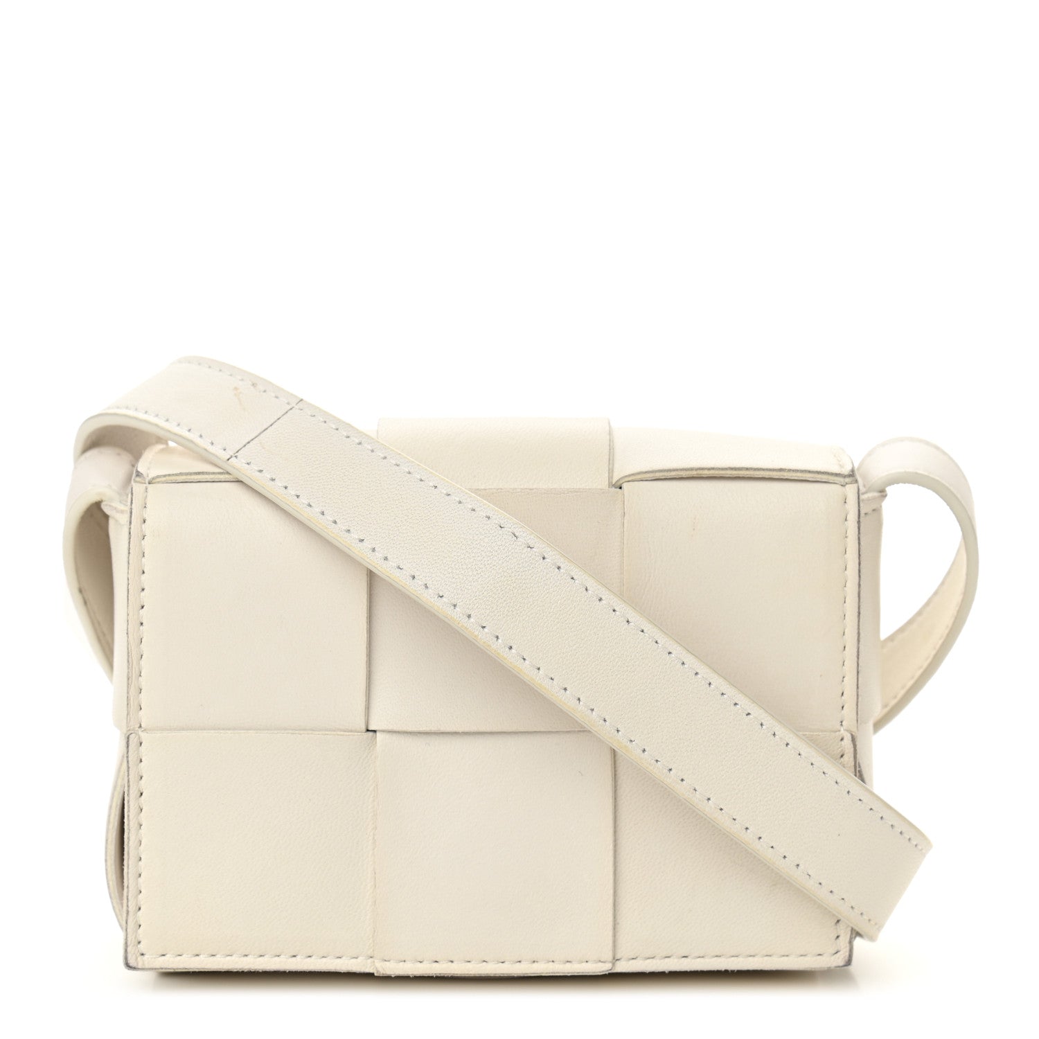 Bottega Veneta Lambskin Maxi Intrecciato Extra Mini Cassette Crossbody Bag White 1 of 9