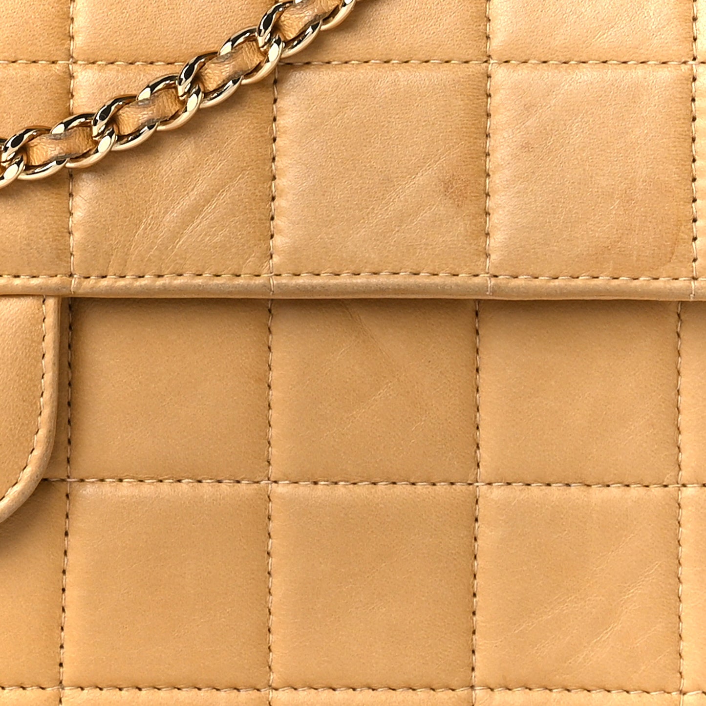 Lambskin East West Chocolate Bar Flap Beige