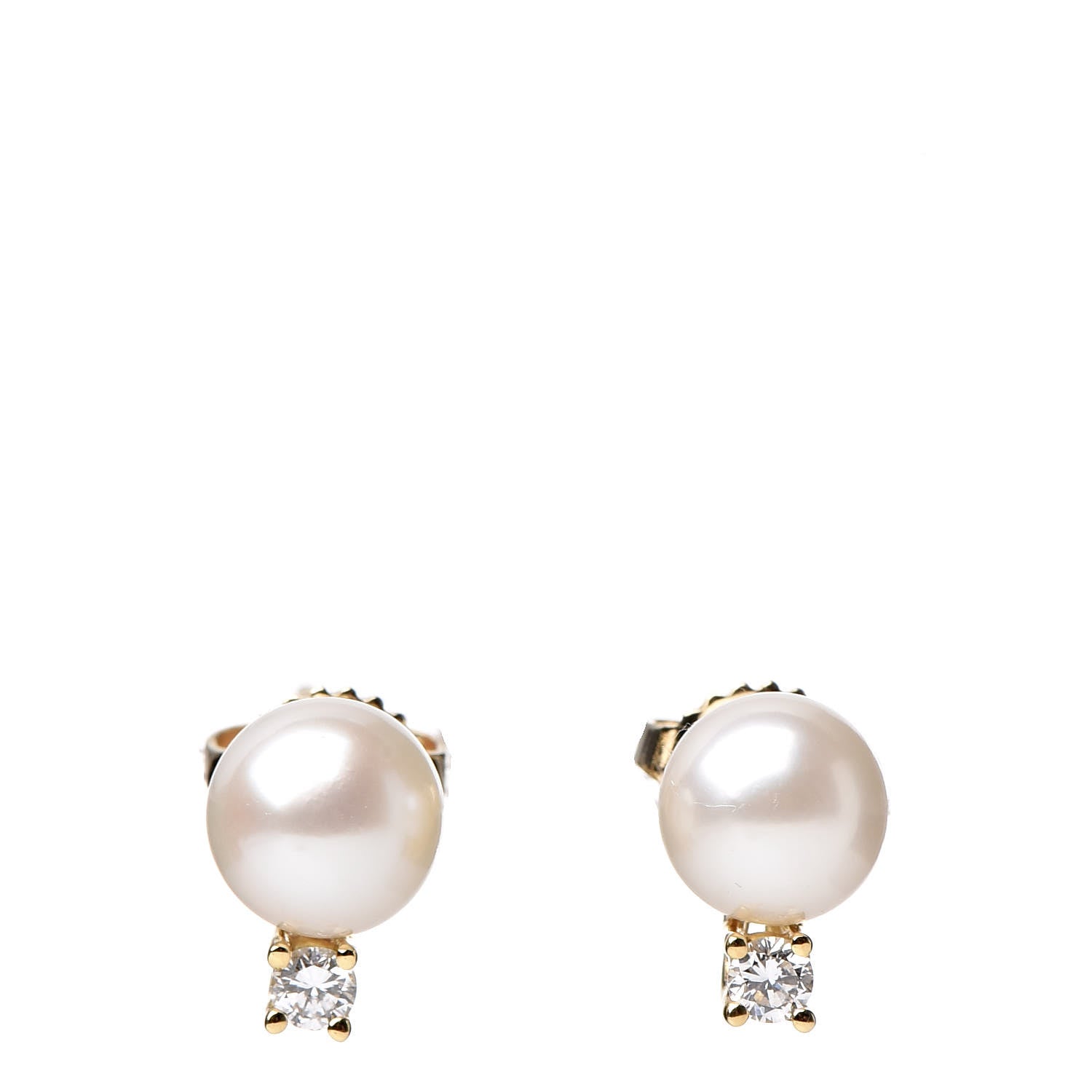 Tiffany 18K Yellow Gold Diamond Akoya Pearl 6.5-7mm Signature Earrings 1 of 6