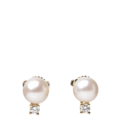 Tiffany 18K Yellow Gold Diamond Akoya Pearl 6.5-7mm Signature Earrings 1 of 6