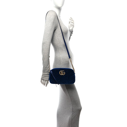 Gucci Velvet Matelasse Small GG Marmont Chain Shoulder Bag Cobalt 2 of 11