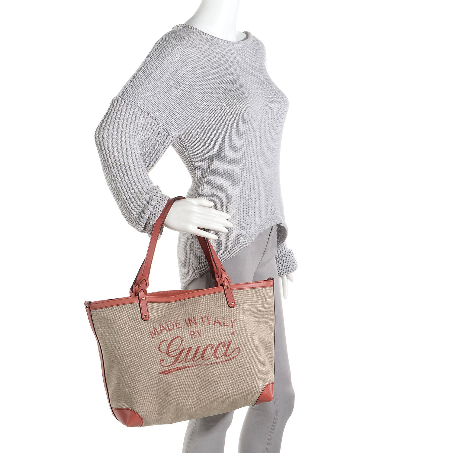 Gucci Linen Medium Craft Logo Tote Coral 2 of 10