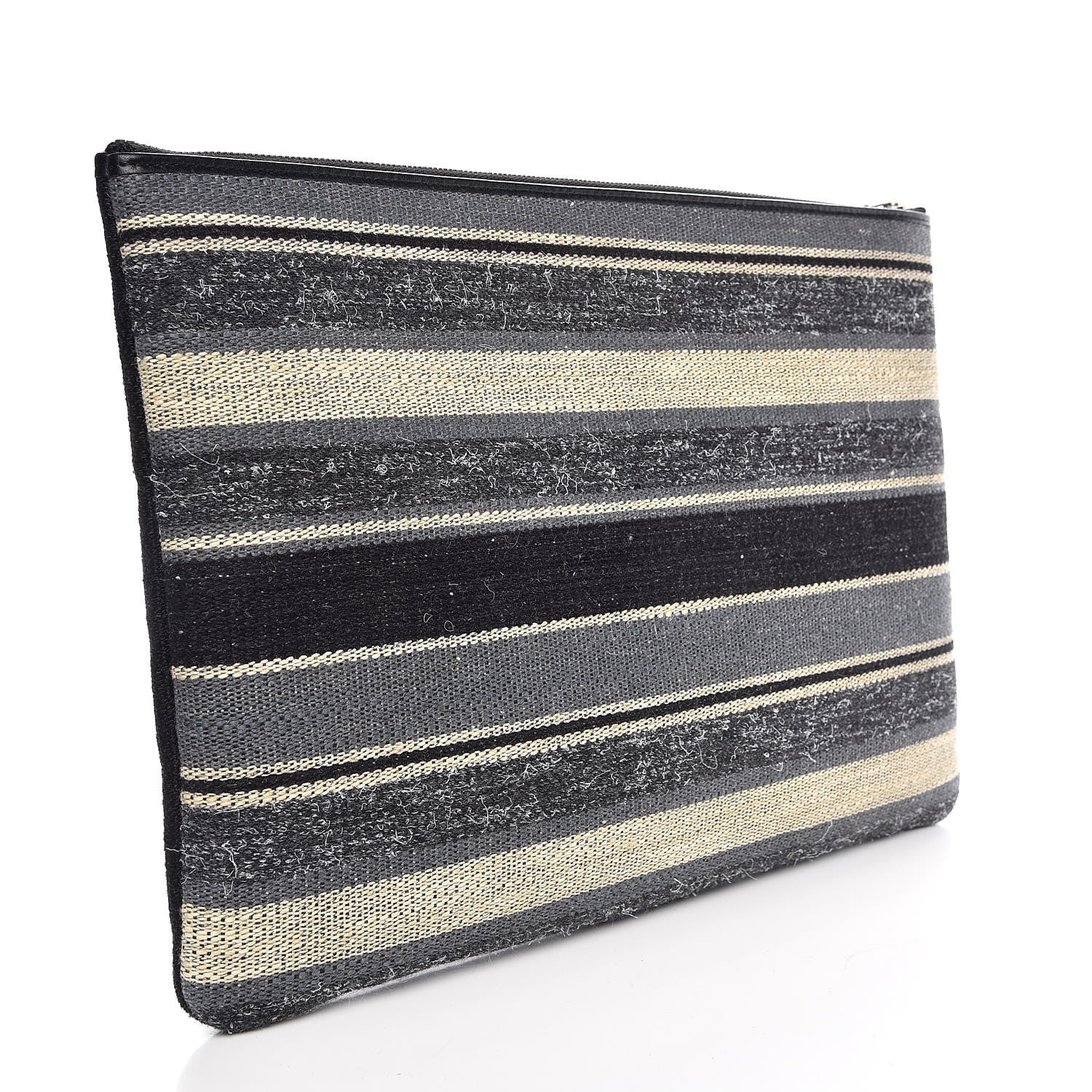 Chanel Striped Canvas Deauville Pouch Clutch Grey Black 3 of 7