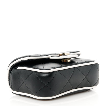 Chanel Lambskin Quilted Resin CC Flap Clutch With Chain Black White 4 of 10