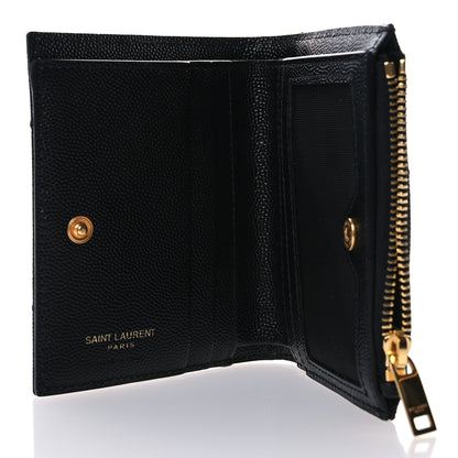 Saint Laurent Grain De Poudre Matelasse Chevron Monogram Zipped Card Case Black 5 of 8