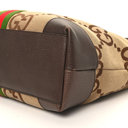 Gucci Monogram Jumbo GG Textured Dollar Calfskin Web Medium Ophidia Shopping Tote Camel Ebony 11 of 13