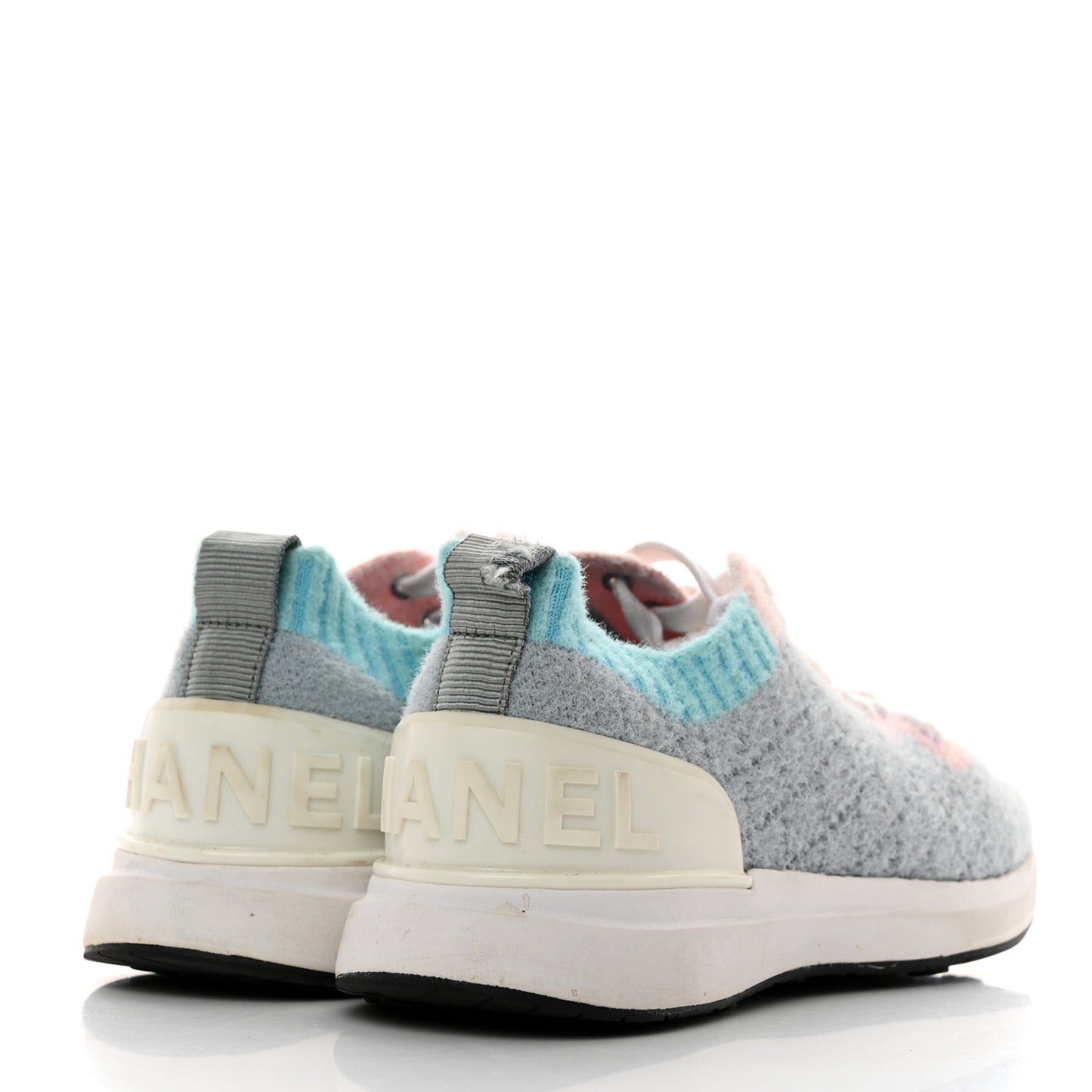 Mixed Fabrics Knit Sneakers 36 Grey Pink Blue