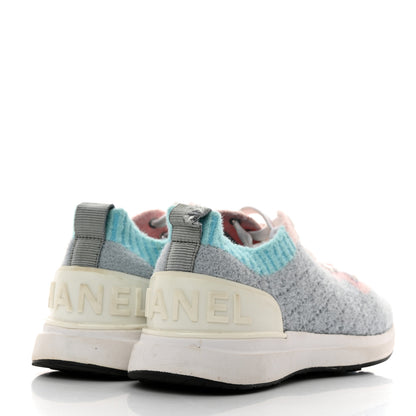 Chanel Mixed Fabrics Knit Sneakers 36 Grey Pink Blue 4 of 9