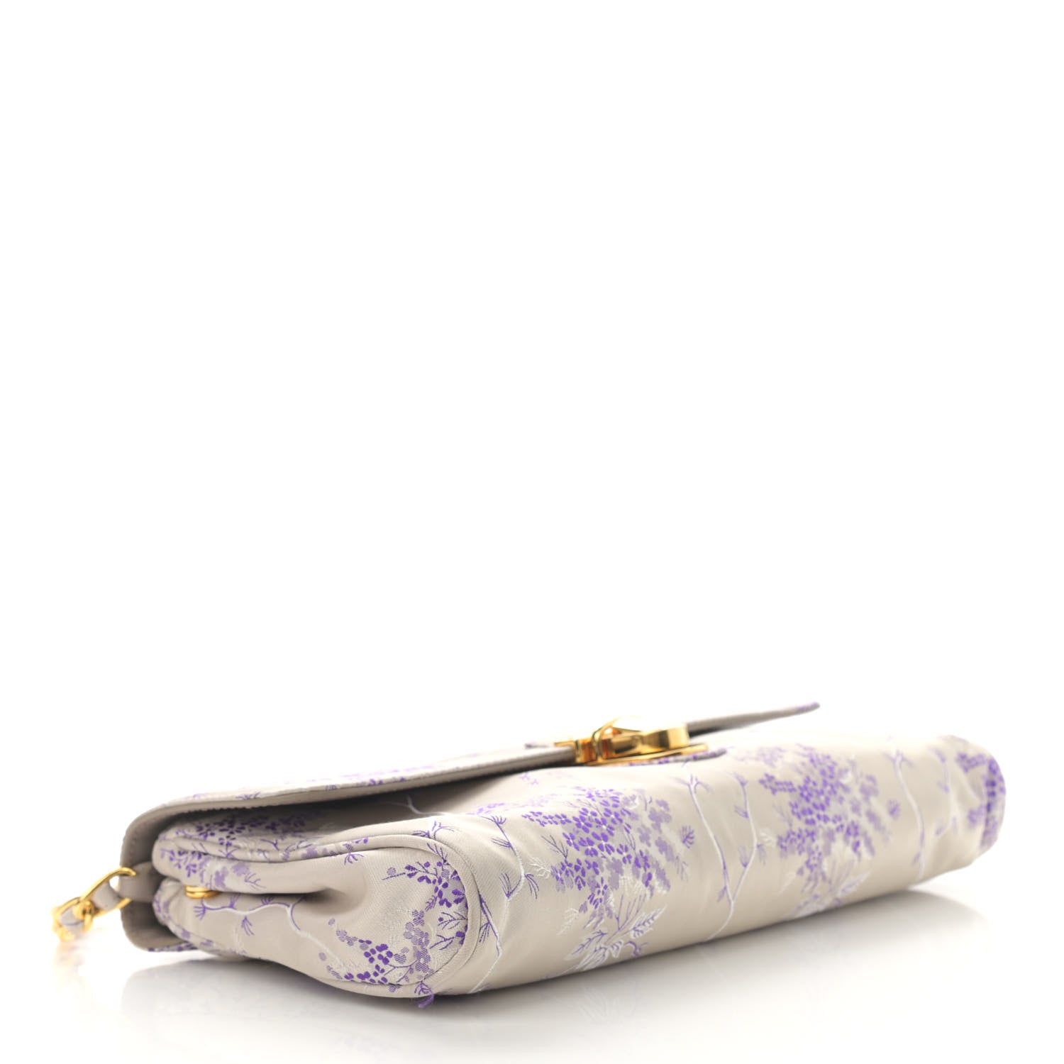 Prada Satin Floral Embroidered Pushlock Flap Bag Purple Multicolor 4 of 12