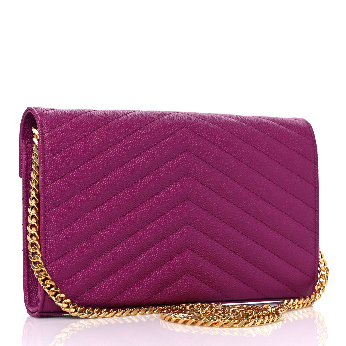 Grain De Poudre Matelasse Chevron Monogram Chain Wallet Dark Grape