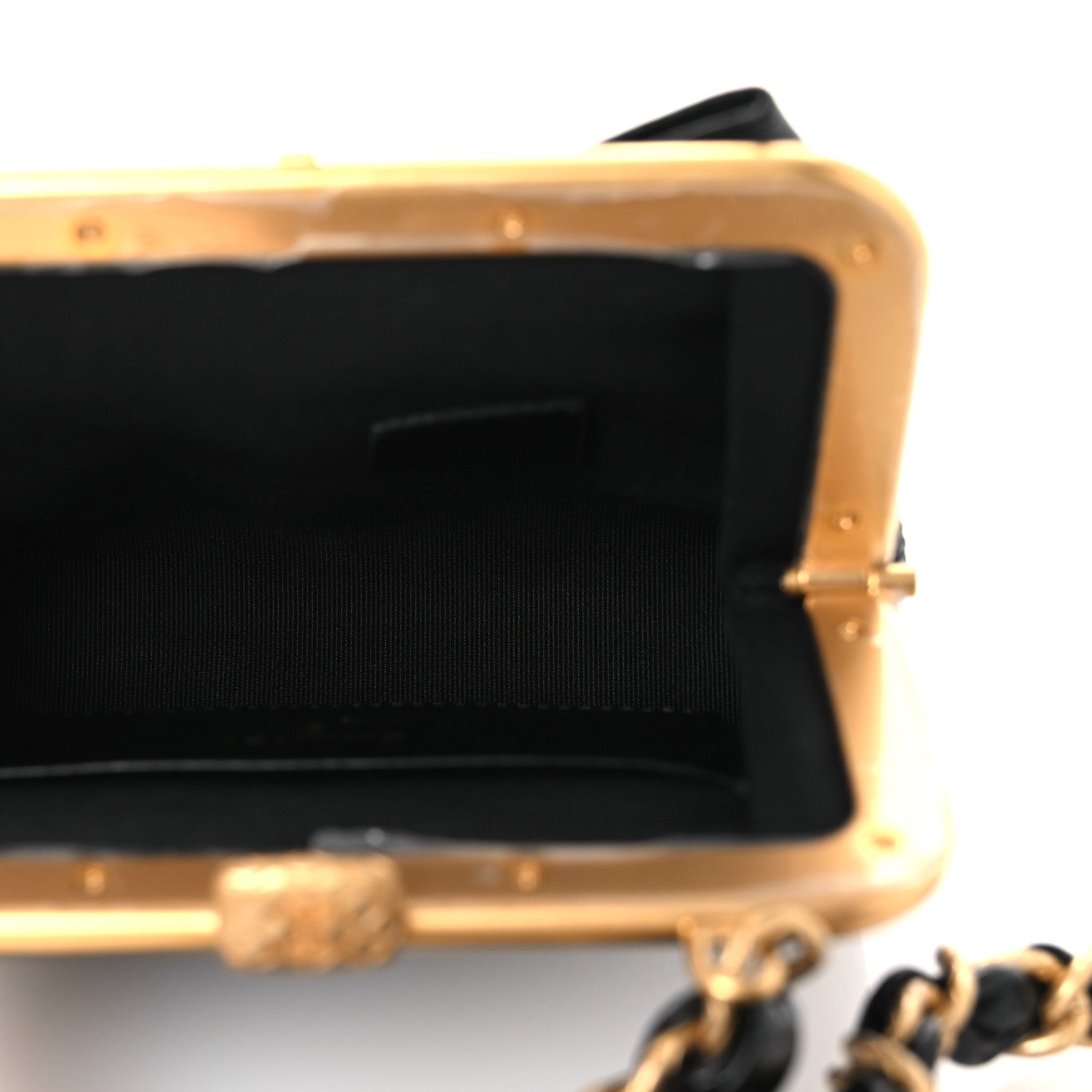 Chanel Patent Crumpled Lambskin Quilted Maxi Bow Clutch With Chain Black 5 of 11