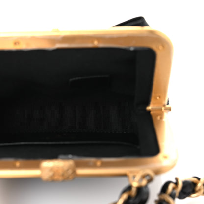 Chanel Patent Crumpled Lambskin Quilted Maxi Bow Clutch With Chain Black 5 of 11