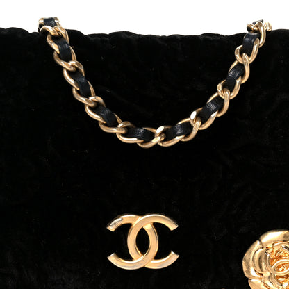 Chanel Velvet Quilted Camellia Velvet Flap Coin Purse With Chain Black 9 of 11