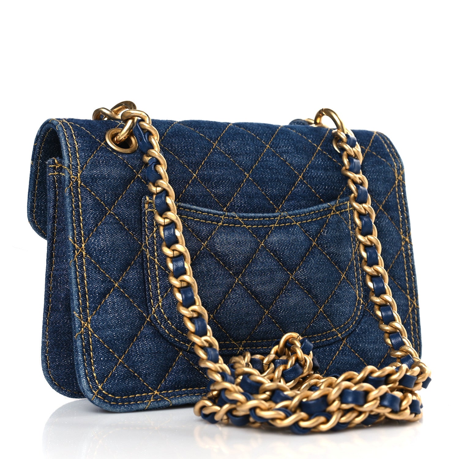 Chanel Denim Quilted Double You Mini Flap Blue Golden 3 of 9