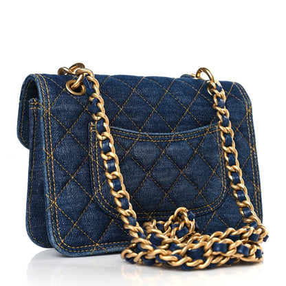 Chanel Denim Quilted Double You Mini Flap Blue Golden 3 of 9