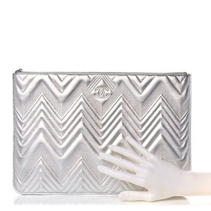 Chanel Metallic Lambskin Chevron Quilted Large Cosmetic Case 2 of 12