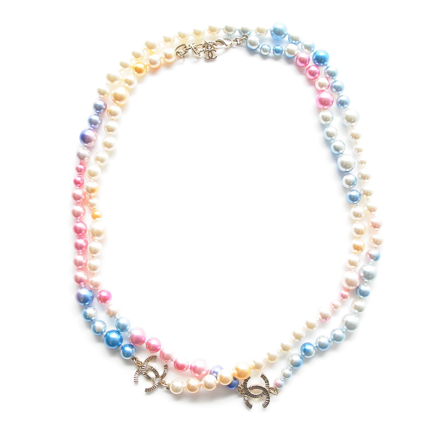 Chanel Beaded Pearl CC Long Strand Necklace Gold Multicolor 1 of 6