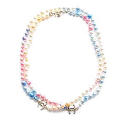 Chanel Beaded Pearl CC Long Strand Necklace Gold Multicolor 1 of 6