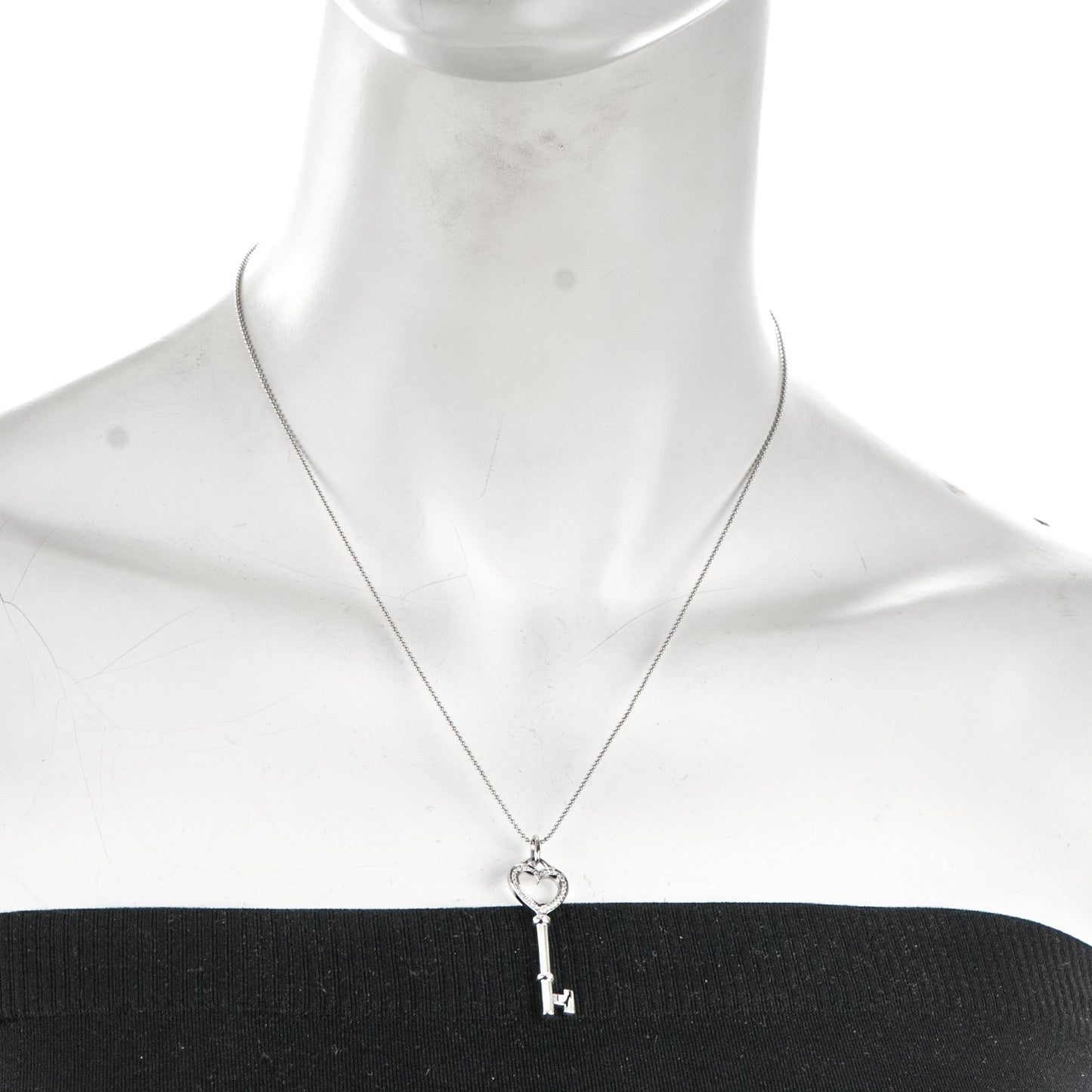 18K White Gold Diamond Medium Heart Key Pendant Necklace
