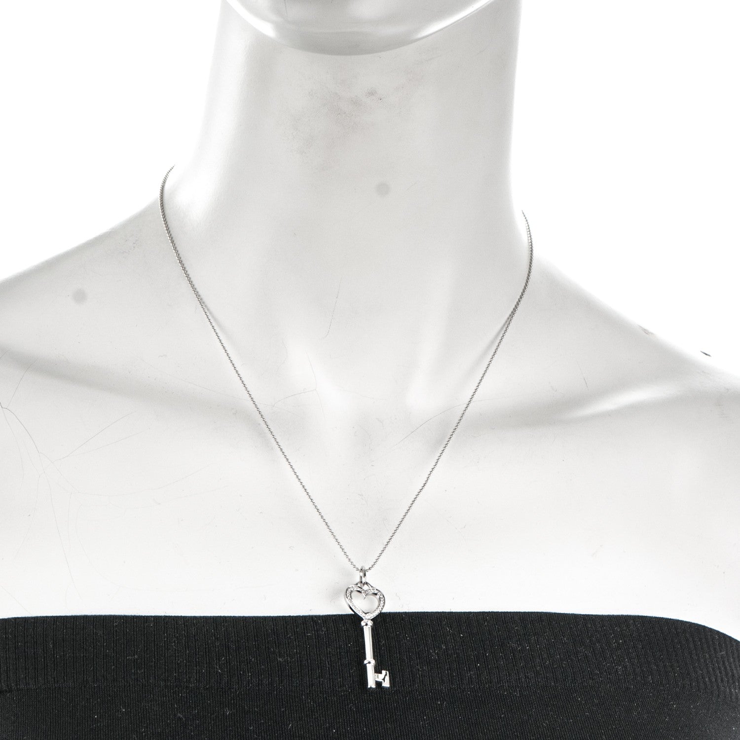 Tiffany 18K White Gold Diamond Medium Heart Key Pendant Necklace 2 of 7