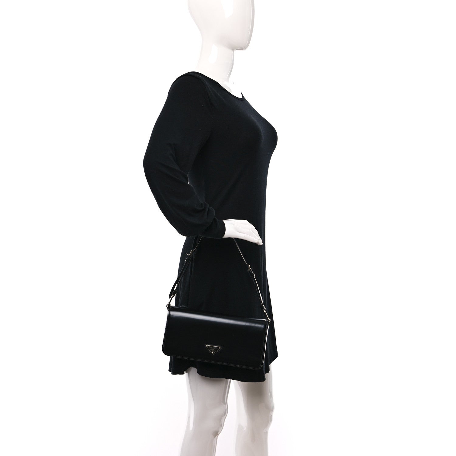 Prada Spazzolato Femme Flap Shoulder Bag Black 2 of 8
