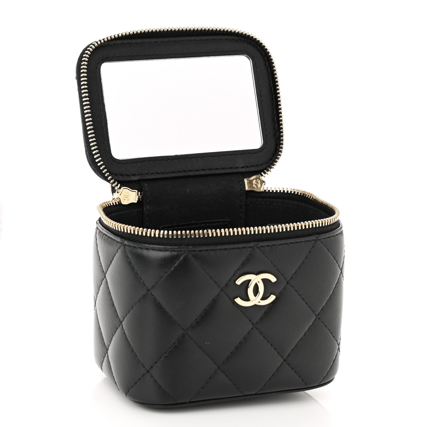 Chanel Lambskin Quilted Top Handle Mini Vanity Case With Chain Black 5 of 11