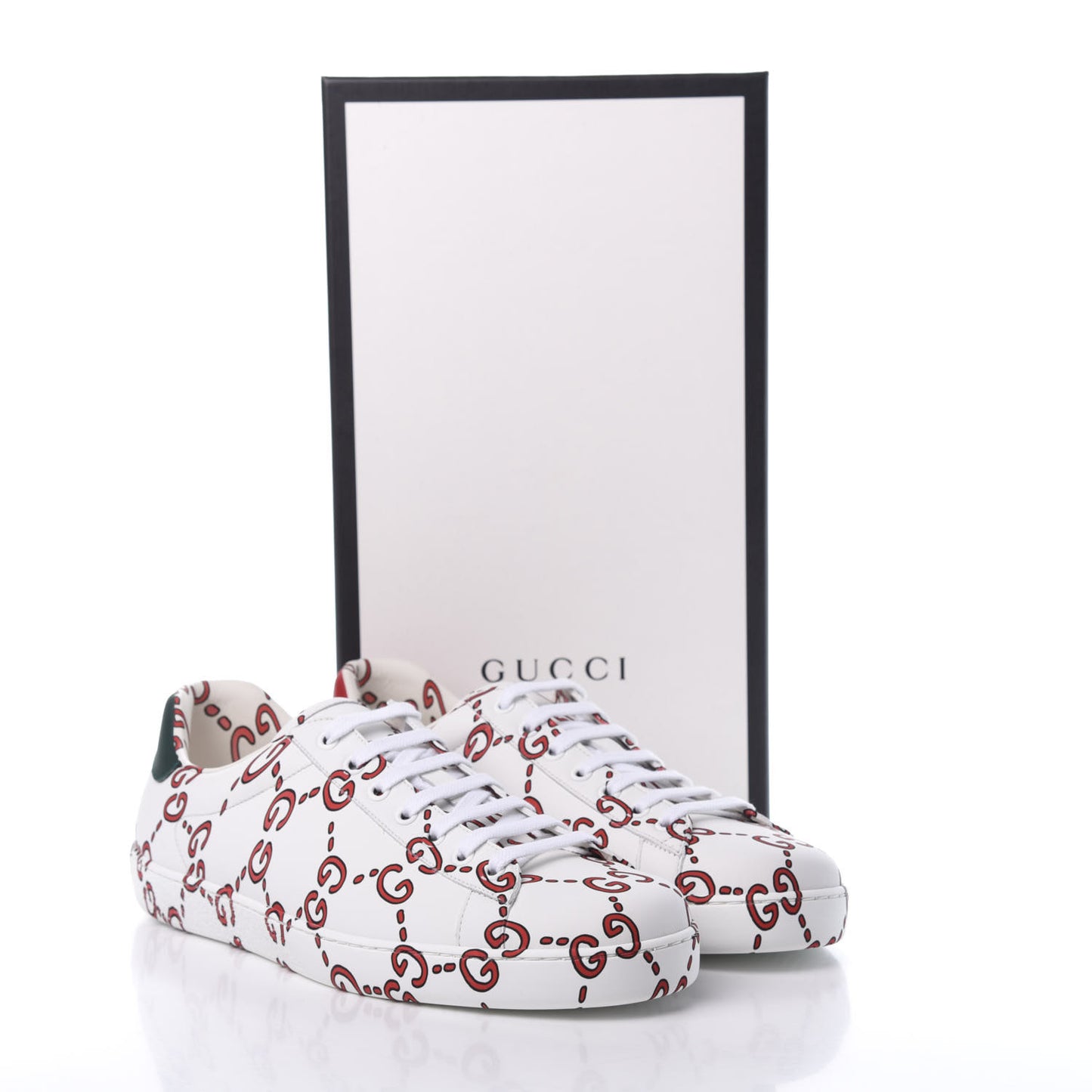Calfskin GucciGhost Print Mens Ace Sneakers 10 White Hibiscus Red