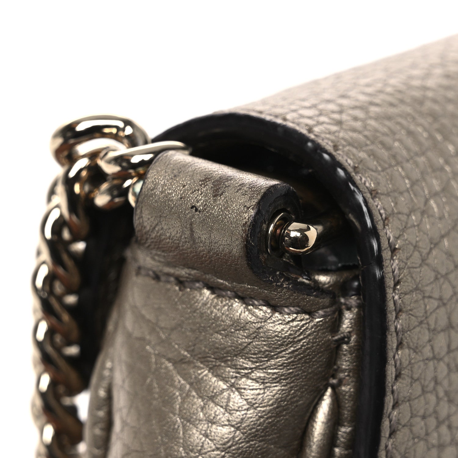 Gucci Metallic Pebbled Calfskin Medium Soho Flap Crossbody Golden Beige 12 of 13