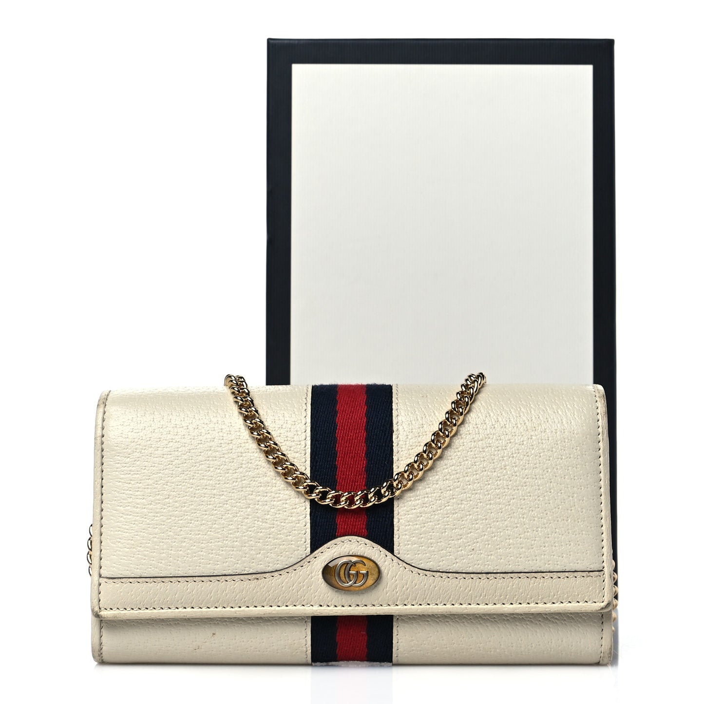 Textured Calfskin Web Ophidia Wallet On Chain Mystic White