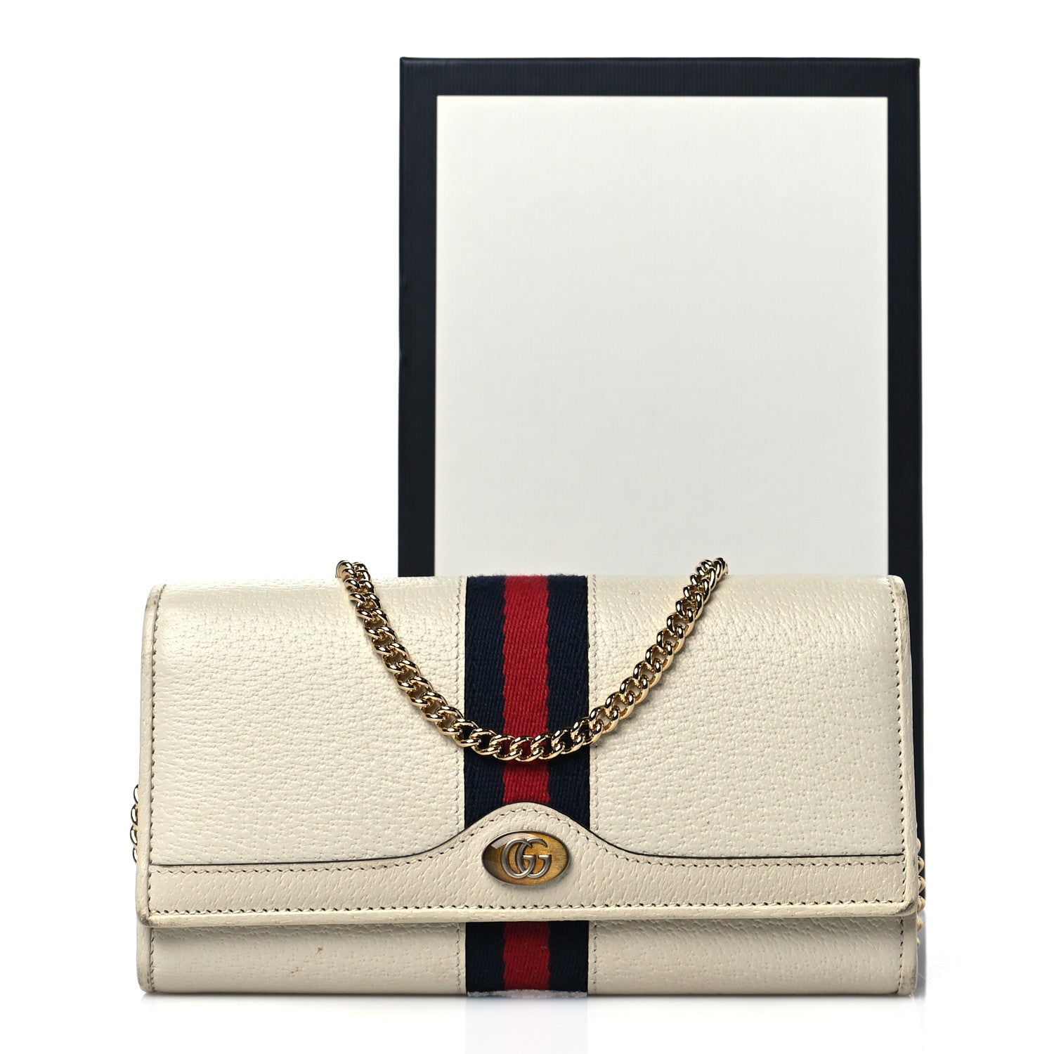 Gucci Textured Calfskin Web Ophidia Wallet On Chain Mystic White 14 of 14