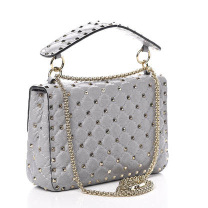 Valentino Garavani Craquele Nappa Medium Rockstud Spike Shoulder Bag Pastel Grey 3 of 12