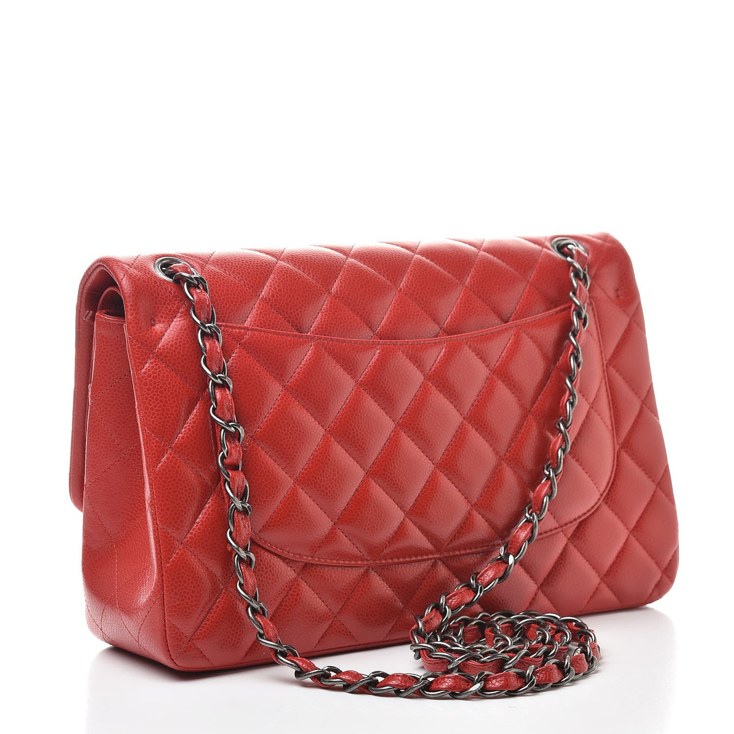 Caviar Quilted Jumbo Double Flap Red