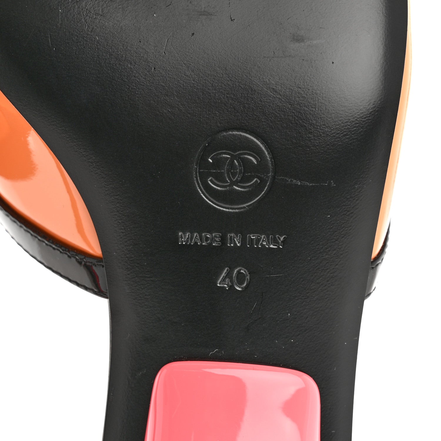Chanel Patent Calfskin Mules 37.5 Orange Black 8 of 12