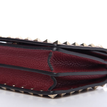 Valentino Garavani Pebbled Calfskin Rockstud Wallet on Chain Cerise 7 of 9