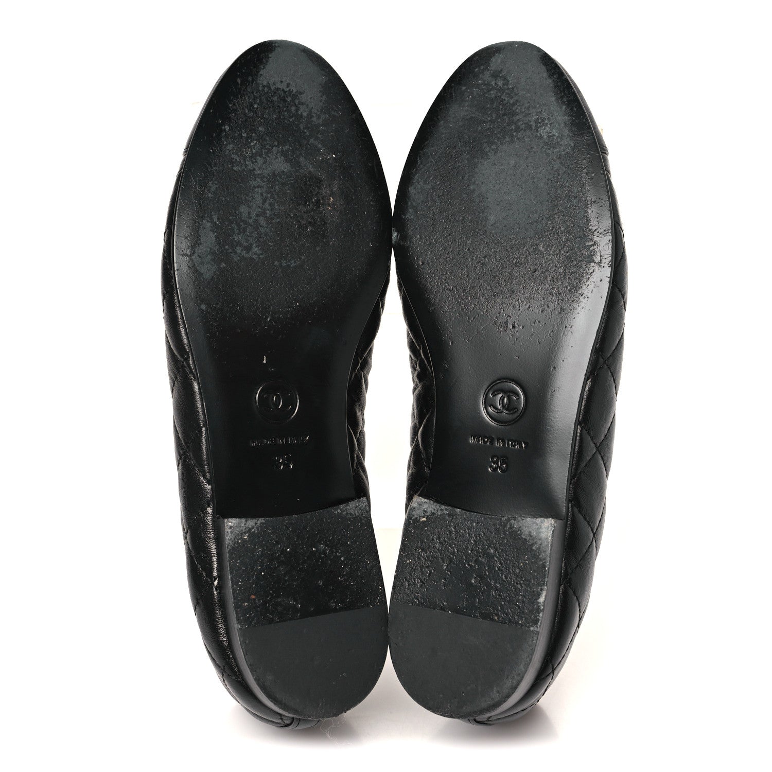 Chanel Aged Calfskin Quilted CC Cap Toe Ballerina Flats 35 Black 6 of 9