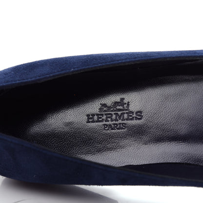 Hermes Velvet Goatskin Pegase Ballerina Flats 37 Marine 8 of 10