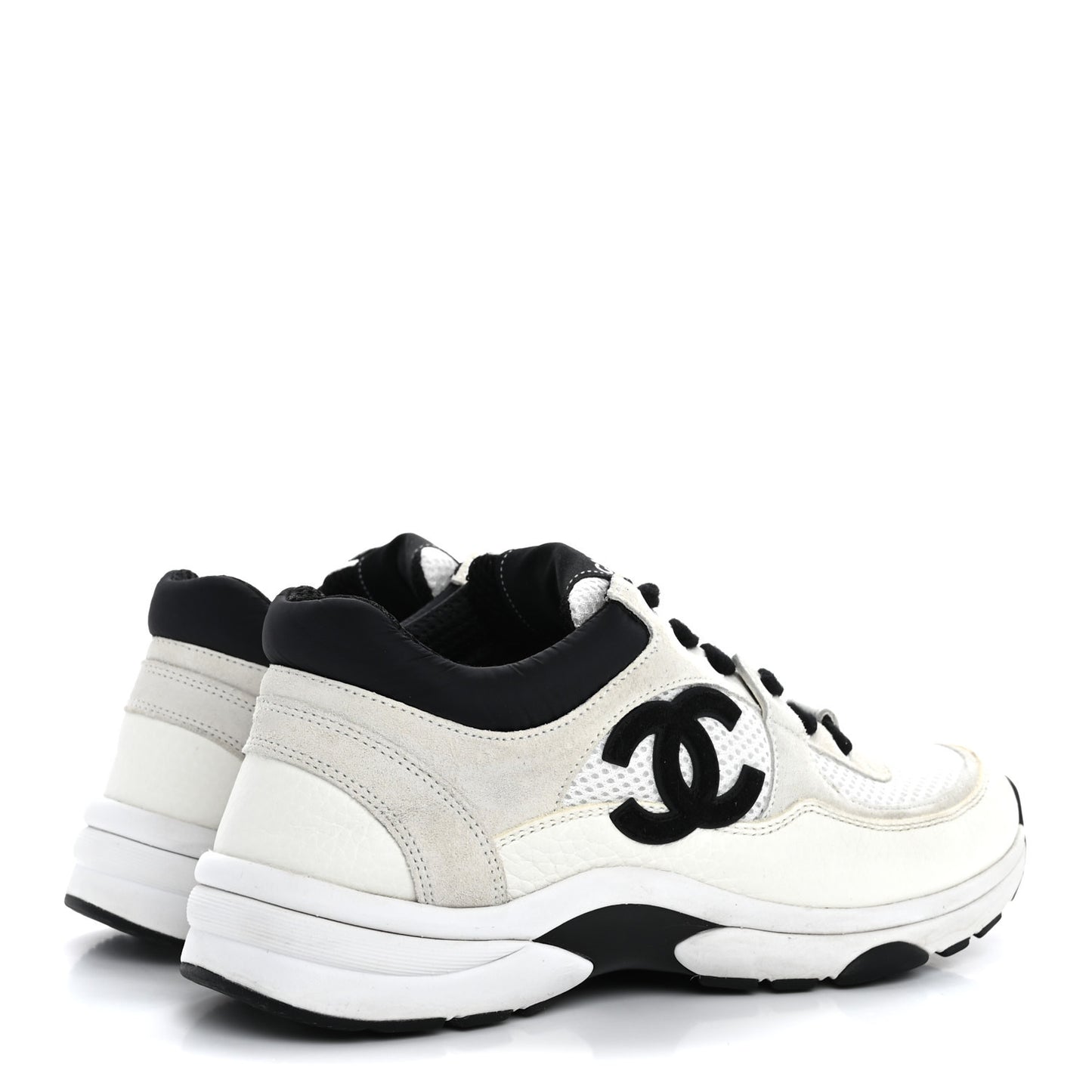 Mesh Suede Calfskin Grained Calfskin Womens CC Sneakers 37.5 White Black