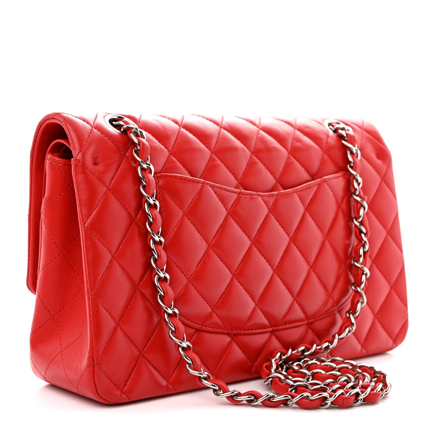 Lambskin Quilted Medium Double Flap Red