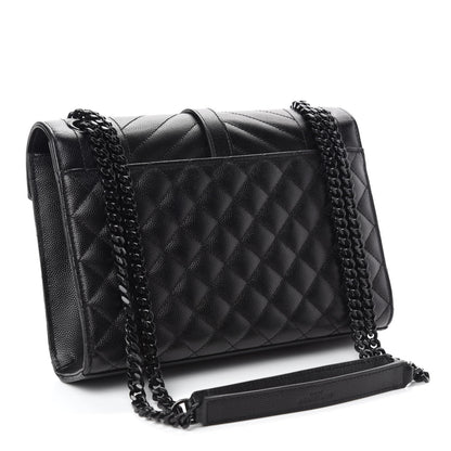 Saint Laurent Grain De Poudre Textured Mixed Matelasse Triquilt Medium Monogram Satchel Black 3 of 11