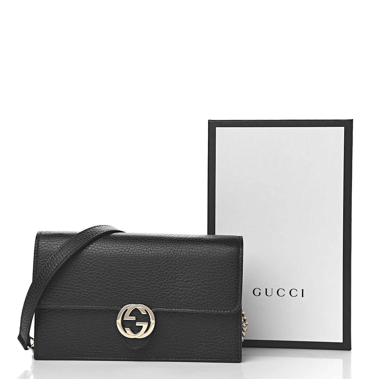 Gucci Dollar Calfskin Interlocking G Chain Wallet Black 10 of 10
