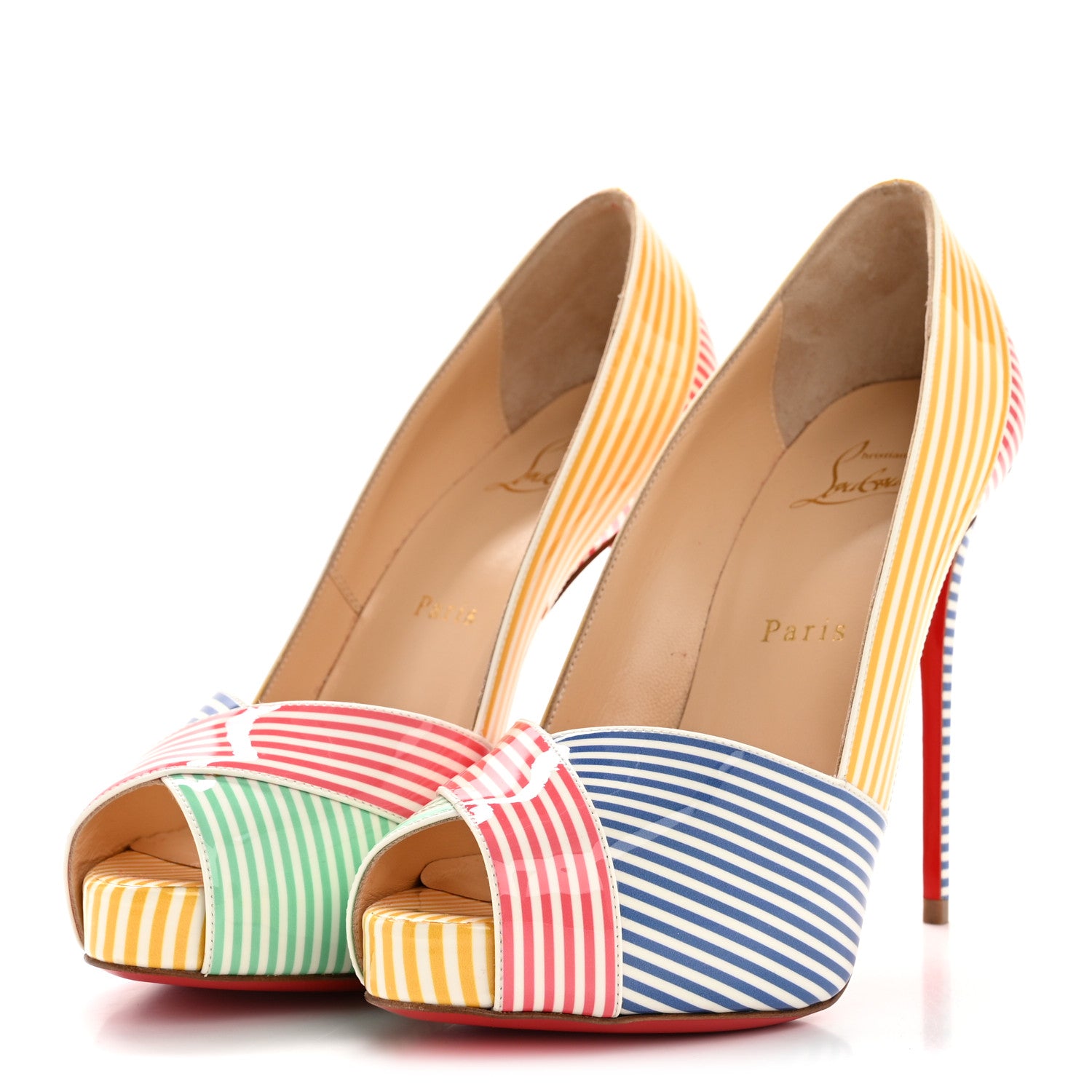 Christian Louboutin Patent Stripes Marine Alta 120 Pumps 36.5 Multicolor 10 of 27