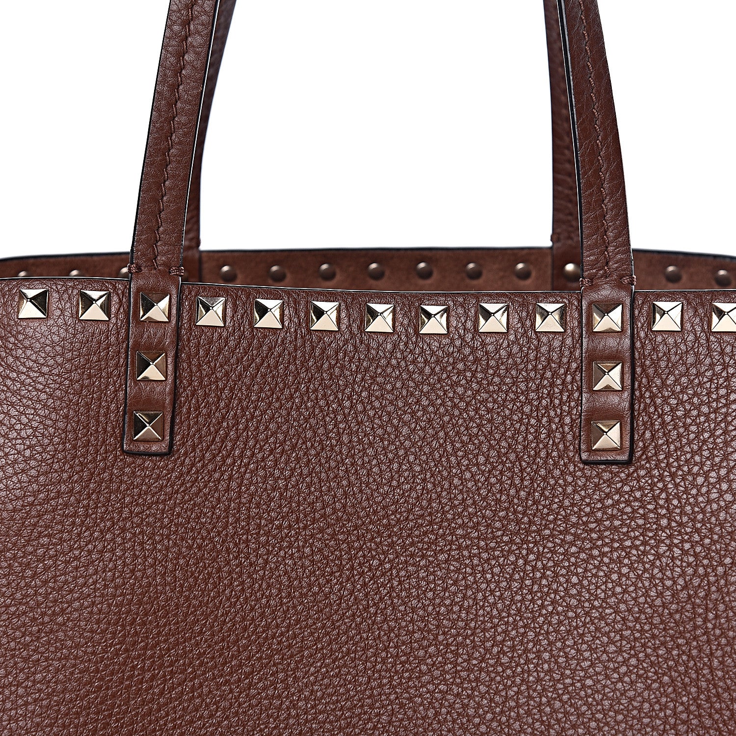 Valentino Garavani Pebbled Calfskin Rockstud Double Handle Cinch Tote Light Brown 8 of 12