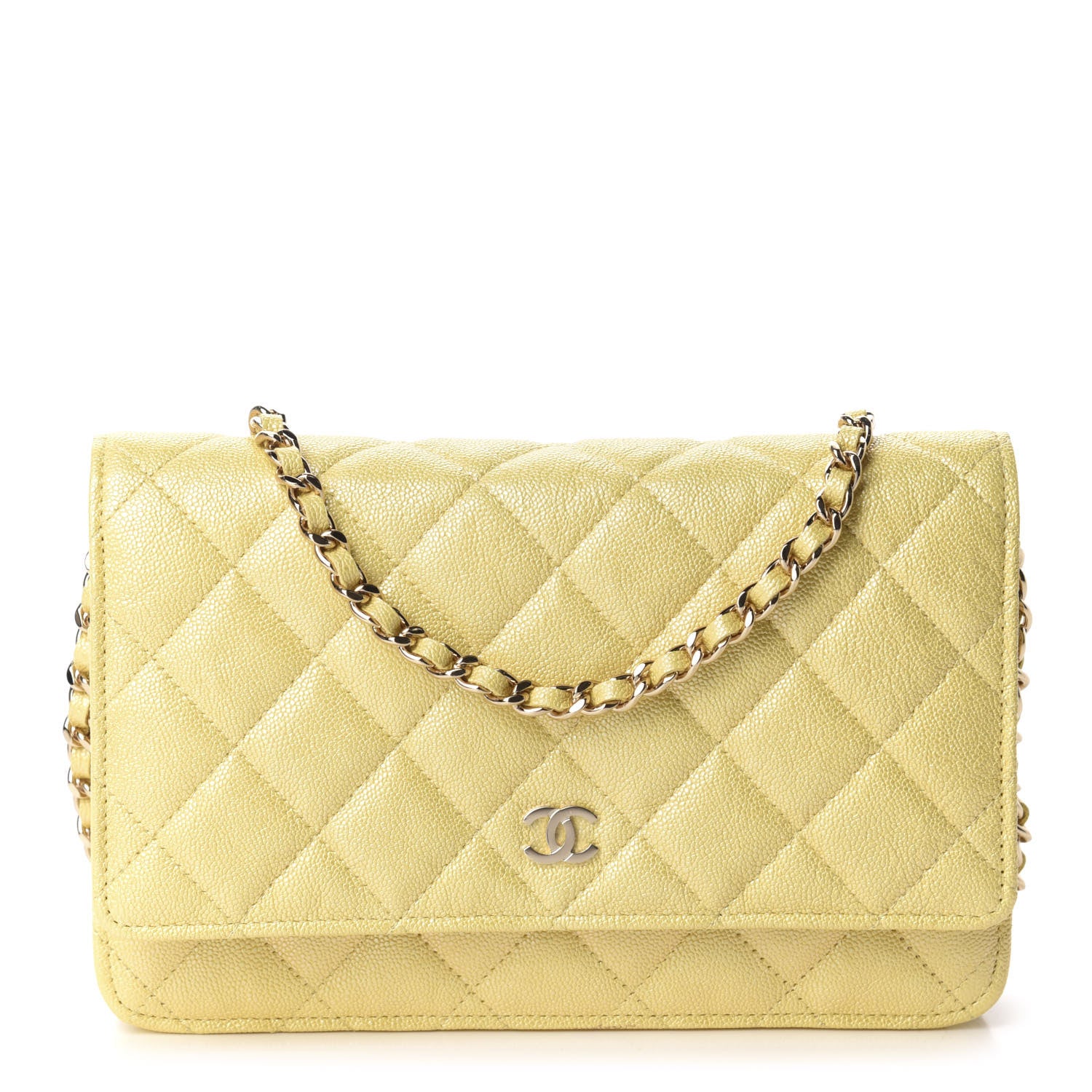 Chanel Iridescent Caviar Quilted Wallet on Chain WOC Yellow 1 of 12
