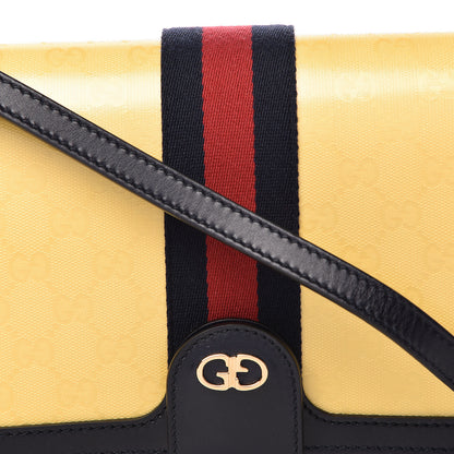 Gucci Crystal Monogram Plutone Calfskin Web Ophidia Flap Messenger Bag Straw Yellow Blue 11 of 11