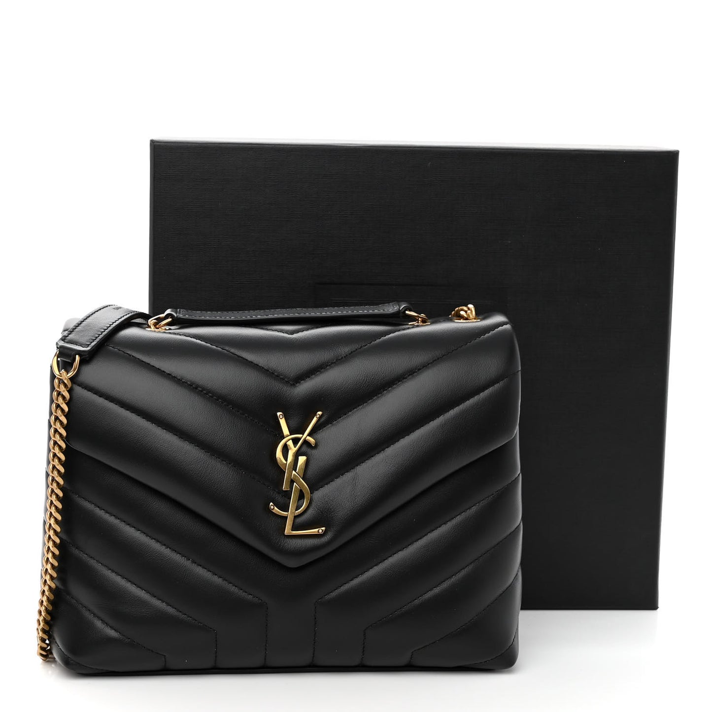 Calfskin Y Quilted Monogram Small Loulou Chain Satchel Black