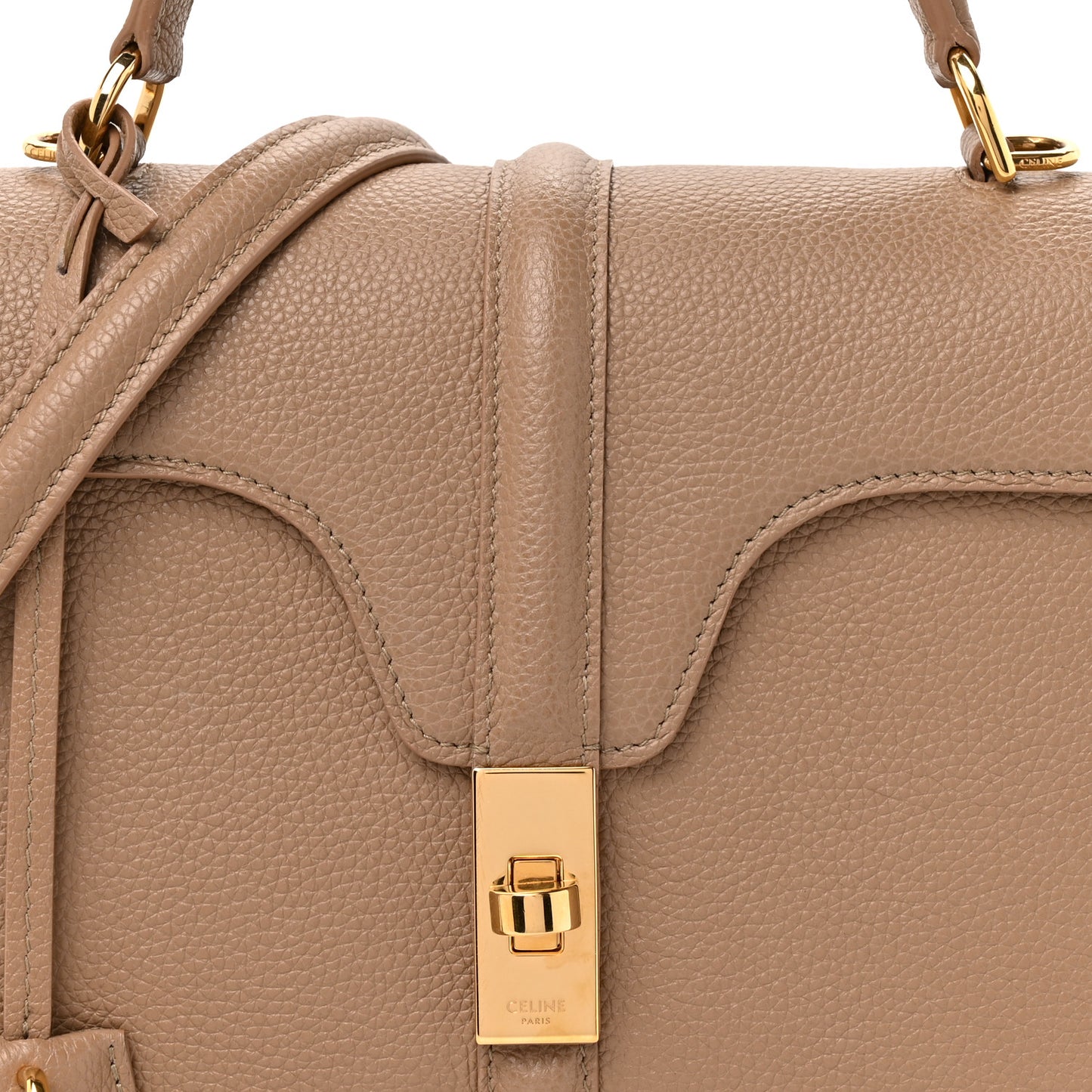 Grained Calfskin Small 16 Top Handle Bag Beige