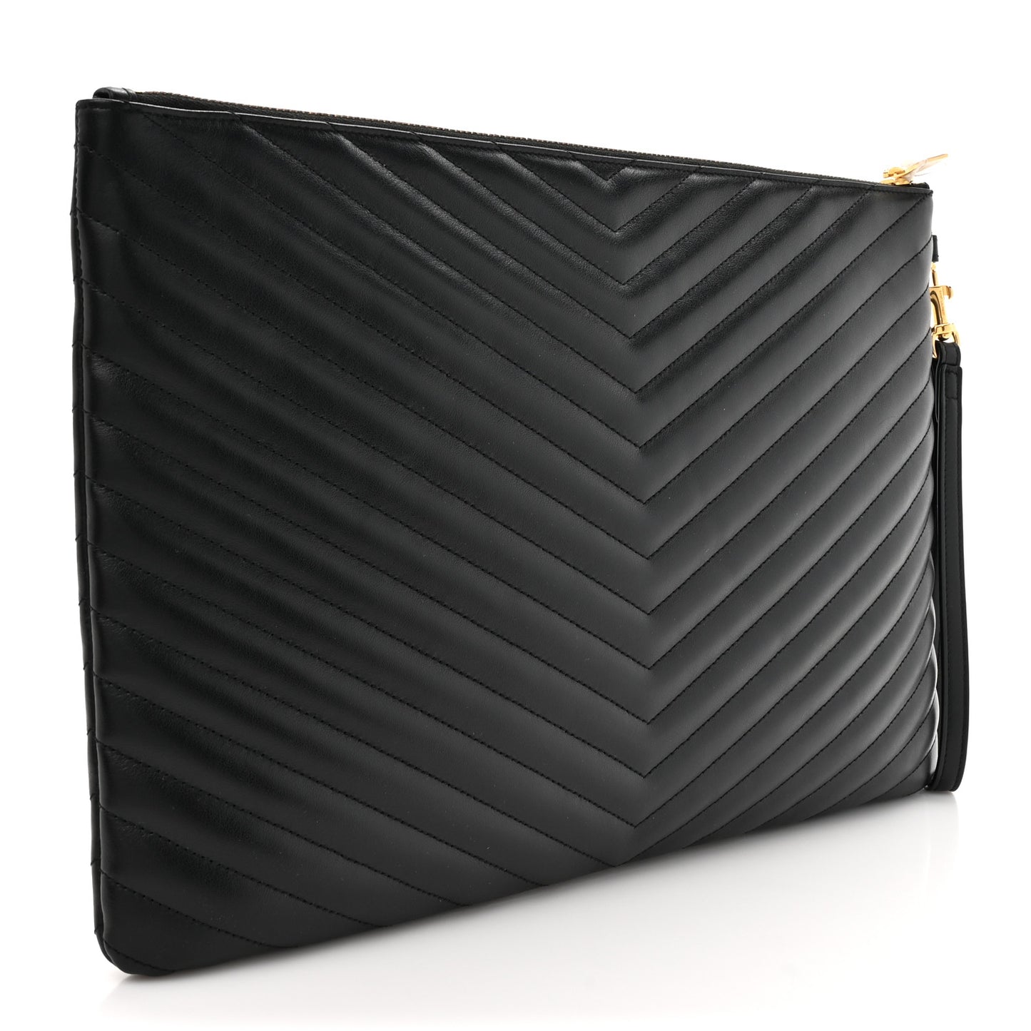 Calfskin Matelasse Chevron Monogram Document Holder Black
