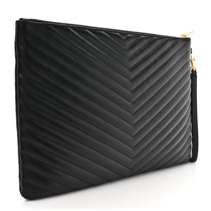 Saint Laurent Calfskin Matelasse Chevron Monogram Document Holder Black 3 of 9