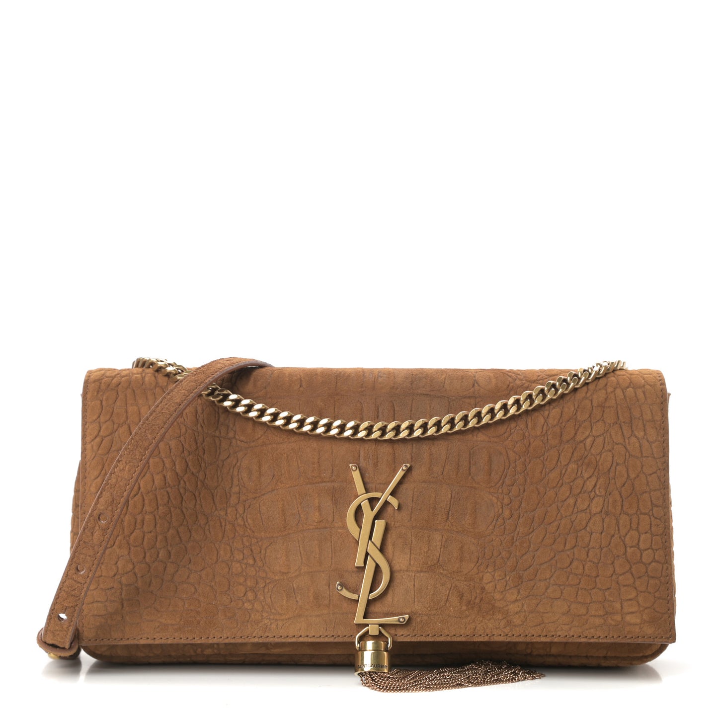 Crocodile Embossed Suede Monogram Tassel Kate 99 Tan